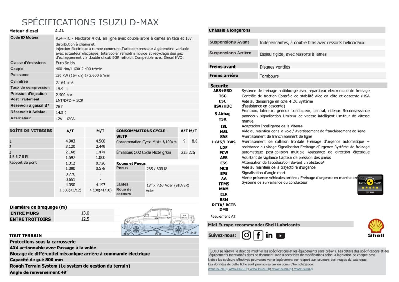 Mandataire ISUZU D-MAX NOUVEAU  2.2L CREW B-STRONG