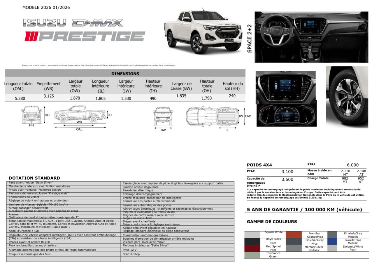 Mandataire ISUZU D-MAX NOUVEAU  2.2L SPACE PRESTIGE