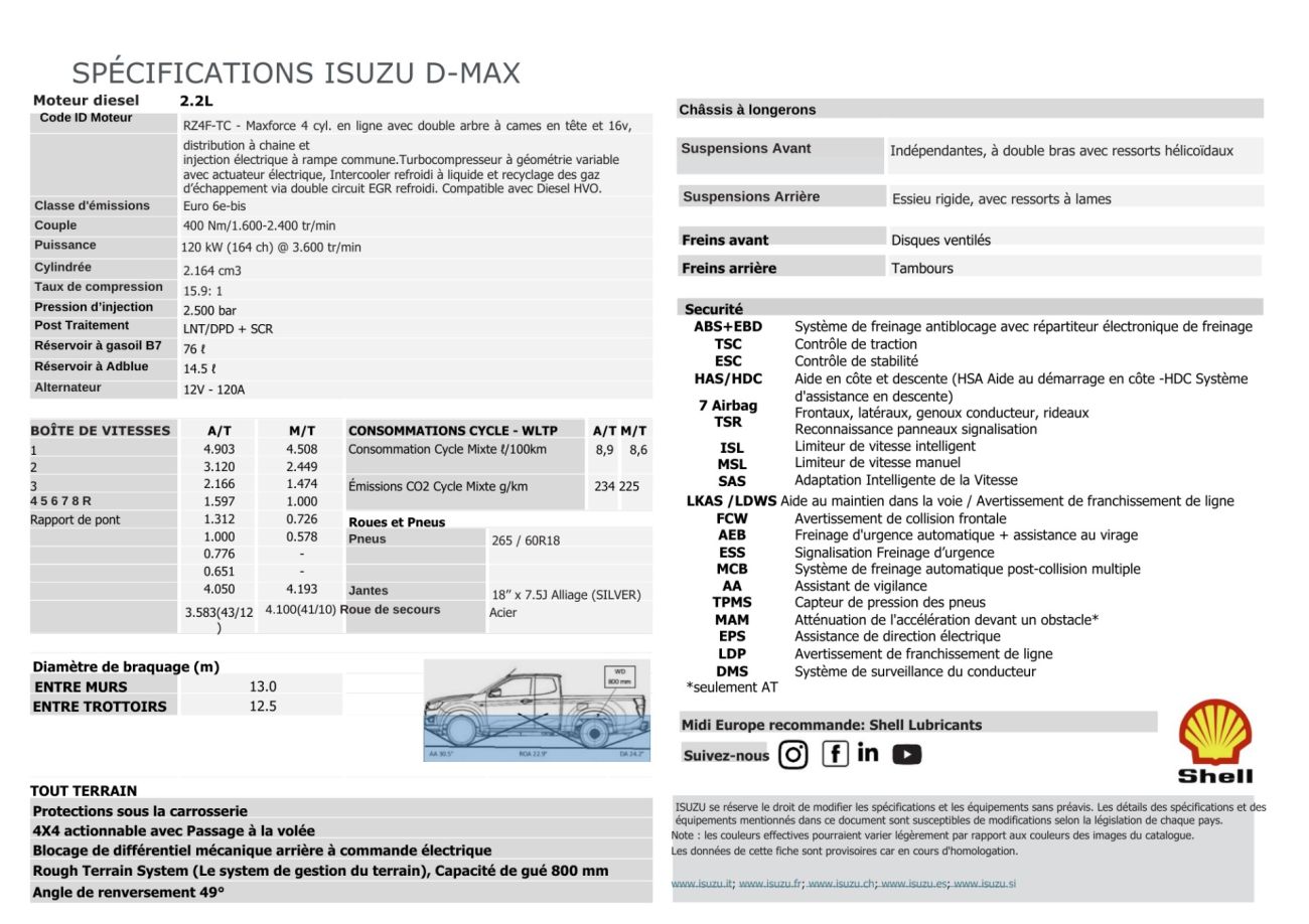 Mandataire ISUZU D-MAX NOUVEAU  2.2L SPACE EVOLUTION bva8