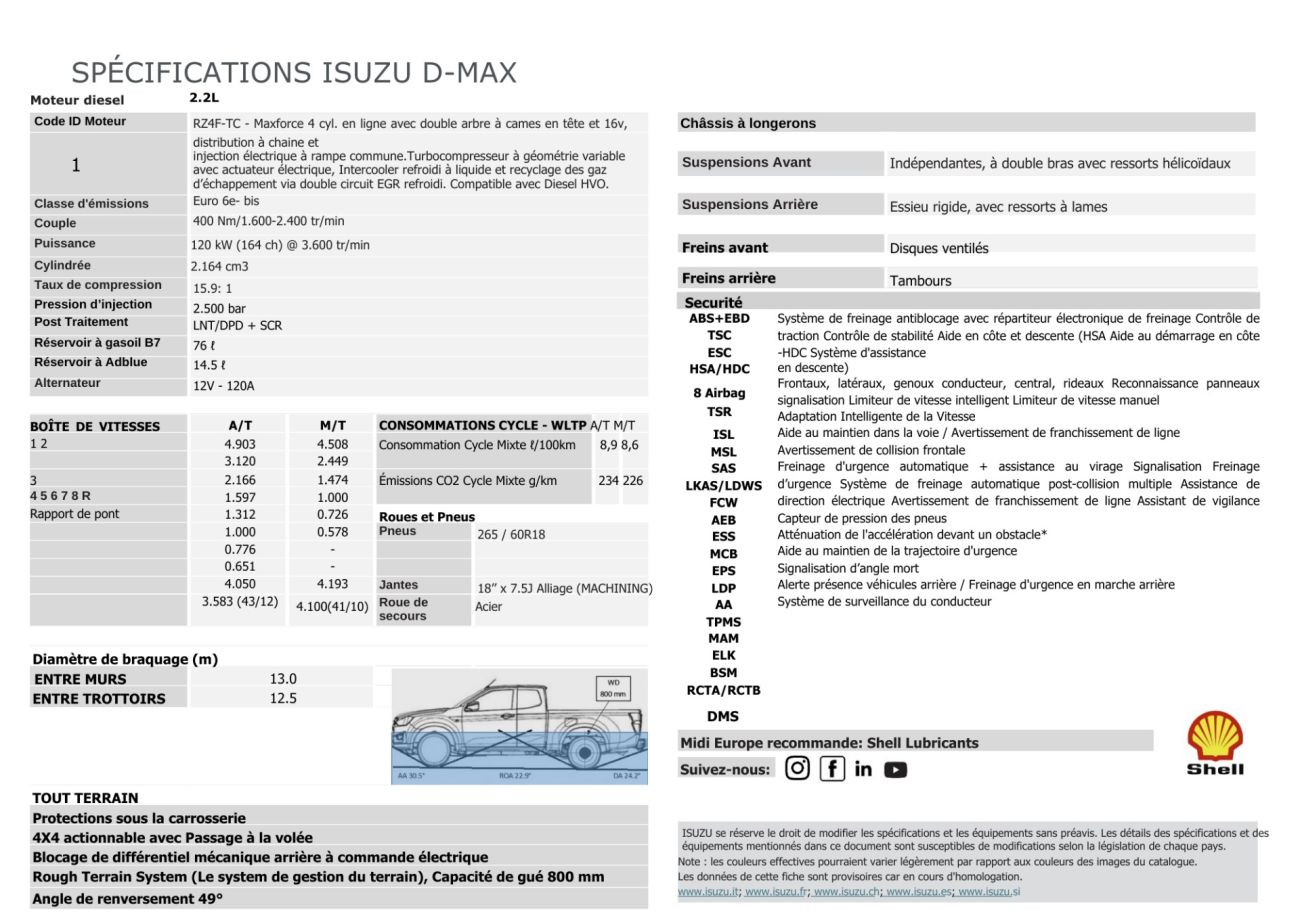 Mandataire ISUZU D-MAX NOUVEAU 2.2L SPACE PRESTIGE