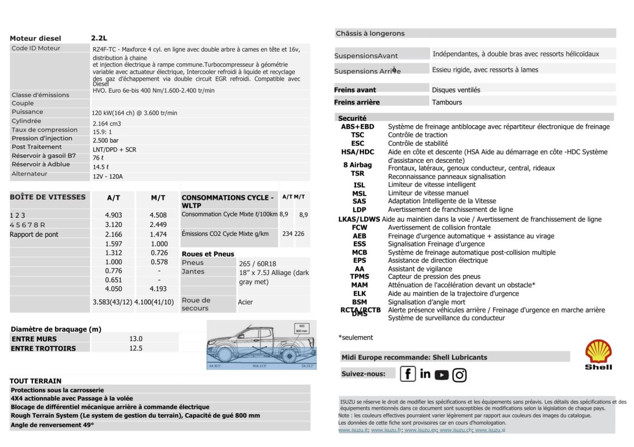 Mandataire ISUZU D-MAX NOUVEAU 2.2L SPACE NITRO SPORT