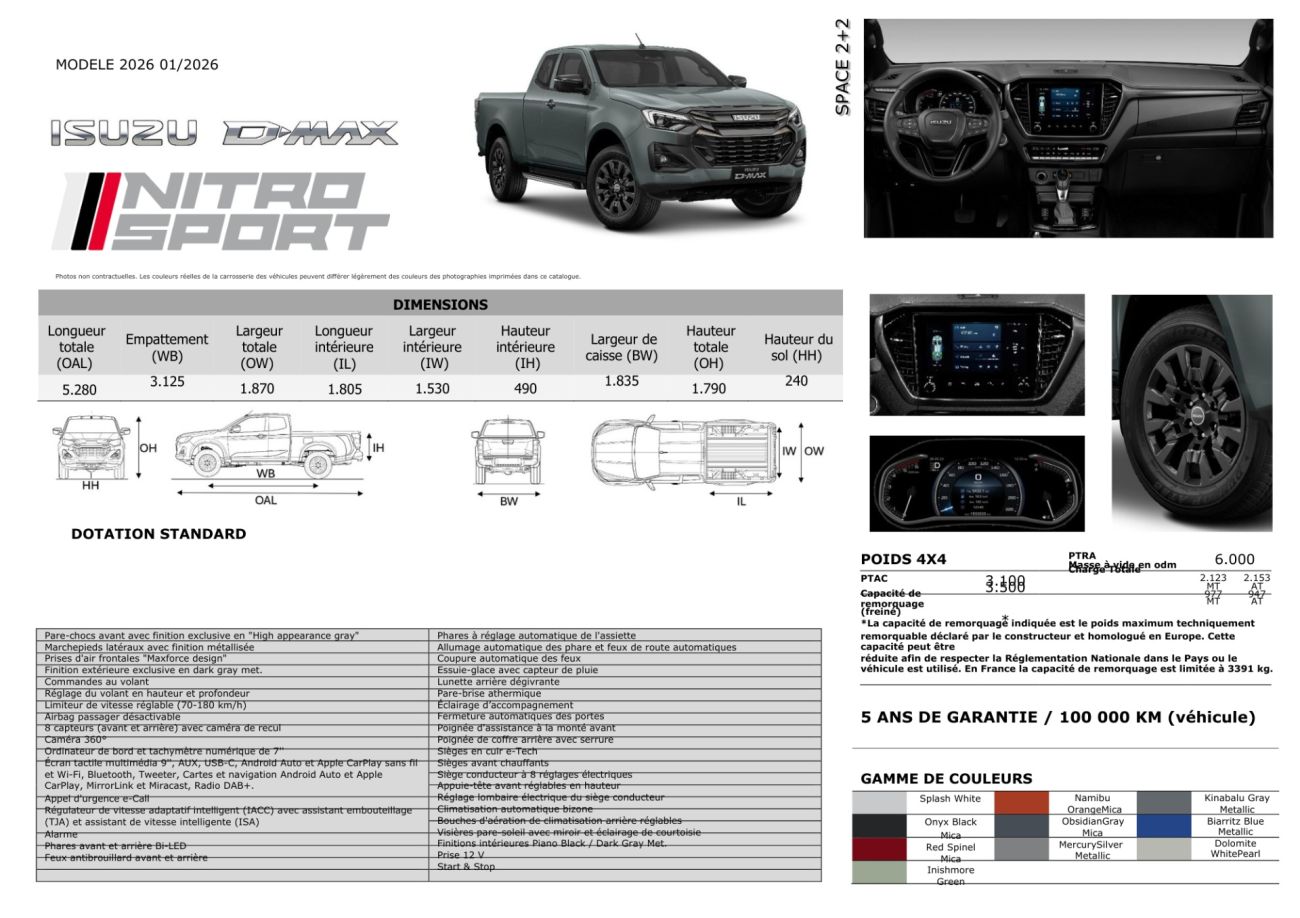 Mandataire ISUZU D-MAX NOUVEAU 2.2L SPACE NITRO SPORT