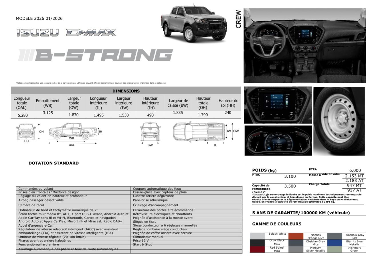 Mandataire ISUZU D-MAX NOUVEAU 2.2L CREW B-STRONG