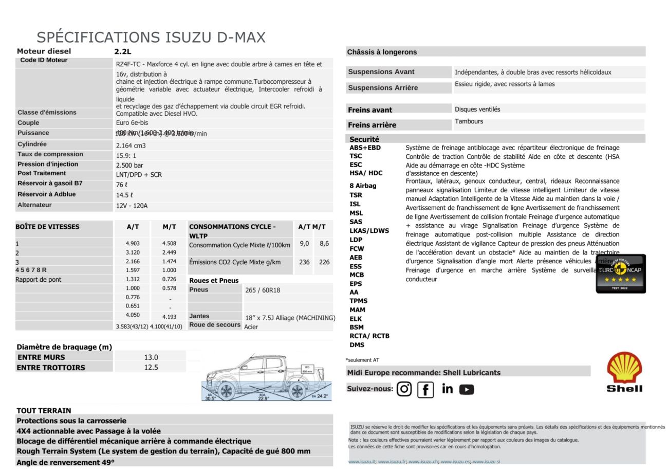 Mandataire ISUZU D-MAX NOUVEAU  2.2L CREW PRESTIGE
